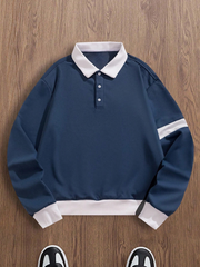 MEN'S CONTRAST COLORBLOCK COLLAR LONG SLEEVE HALF-ZIP SWEATSHIRT