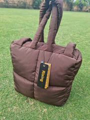 Chocolate Large Square Bag With Handle Queenie Quilted Zipper Bag