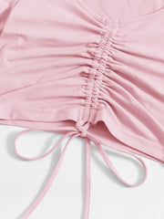 SOLID DRAWSTRING RUCHED TEE