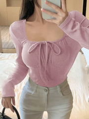 RIBBED KNIT FRONT CROP TOP