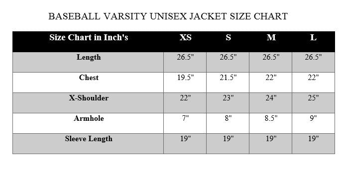 Varsity Jacket - Size Chart