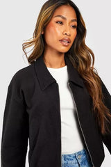 ZIP THROUGH COLLARED JACKET BLACK