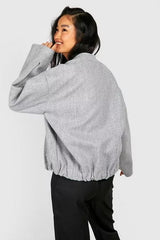 WOOL LOOK OVERSIZED BOMBER JACKET GREY