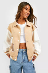 COLLARED VARSITY BOMBER JACKET