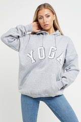 GREY YOGA SLOGAN OVERSIZED HOODIE