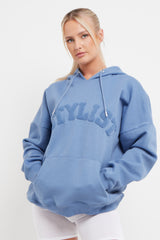 BLUE STYLIST SLOGAN OVERSIZED HOODIE