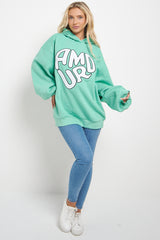 NEW GREEN AMOUR RUCHED SLEEVE HOODIE