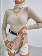 Womens Turtleneck Ribbed Knit Sweater