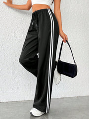 SIDE STRIPED DRAWSTRING WAIST WIDE LEG PANTS