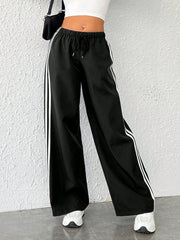 SIDE STRIPED DRAWSTRING WAIST WIDE LEG PANTS