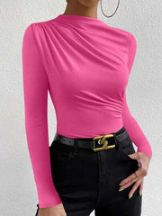 MOCK NECK RUCHED TEE
