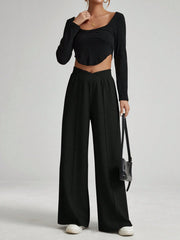 ASYMMETRIC WAIST TOOTHPICK STRIPED WIDE-LEG LOOSE PANTS