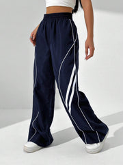 CASUAL COLORBLOCK STRIPE WIDE LEG PANTS