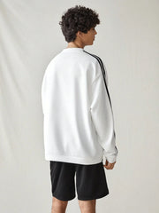 MEN COLORBLOCK STRIPED PATCHED CASUAL LONG SLEEVE SWEATSHIRT