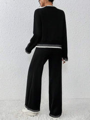 Women's Casual Elegant Colorblock Wide Leg Sweater Set