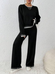 Women's Casual Elegant Colorblock Wide Leg Sweater Set