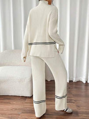 COLOR BLOCKING STRIPES DETACHABLE HIGH NECK LOOSE SUIT SET