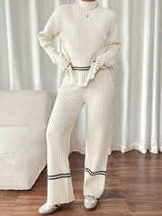 COLOR BLOCKING STRIPES DETACHABLE HIGH NECK LOOSE SUIT SET