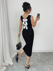 Elegant Sleeveless Backless Dress With Bowknot Design