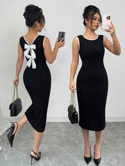 Elegant Sleeveless Backless Dress With Bowknot Design