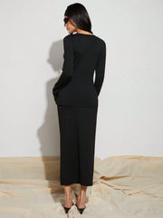 WOMEN SINGLE BREASTED LONG SLEEVE TOP AND PLEATED MINI SKIRT