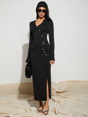 WOMEN SINGLE BREASTED LONG SLEEVE TOP AND PLEATED MINI SKIRT