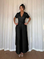 Women's Casual Jumpsuit With Drawstring Waist And Short Sleeves