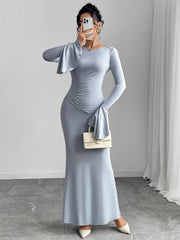 RUCHED ASYMMETRIC HEM TOP AND FISH TAIL MIDI SKIRT