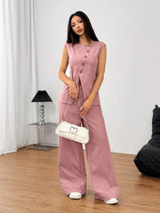 Women's 2pcs Set Sleeveless Top & Wide Leg Pant