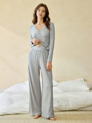 V-NECK LONG SLEEVE TOP AND PANTS LOUNGE SET