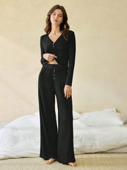 V-NECK LONG SLEEVE TOP AND PANTS LOUNGE SET