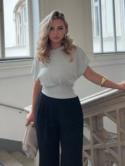 PLAIN SHORT SLEEVE FITTED KNIT TOP