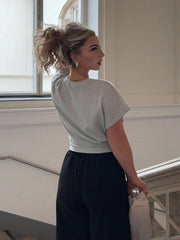 PLAIN SHORT SLEEVE FITTED KNIT TOP