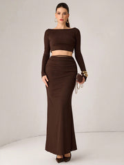 OFF SHOULDER TOP AND MERMAID HEM SKIRT SET