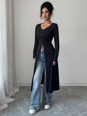 CASUAL SLIM FIT V-NECK THIN KNIT LONG CARDIGAN