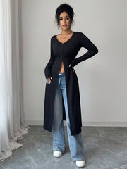 CASUAL SLIM FIT V-NECK THIN KNIT LONG CARDIGAN