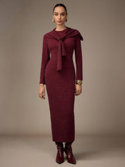 ROUND NECK FITTED LONG SLEEVE DRESS AND CLOAK
