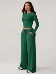 ROUND NECK LONG SLEEVE TOP & RELAXED FIT PANTS