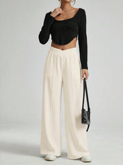 ASYMMETRIC WAIST TOOTHPICK STRIPED WIDE-LEG LOOSE PANTS