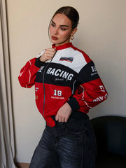 CONTRAST COLOR PRINTED OUTDOOR BOMBER JACKET