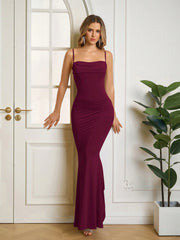ELEGANT RUCHED SOLID COLOR MERMAID HEM FORMAL DRESS