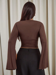 SOLID COLOR BELL SLEEVE CROPPED TOP