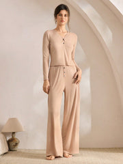 V-NECK LONG SLEEVE TOP AND PANTS LOUNGE SET