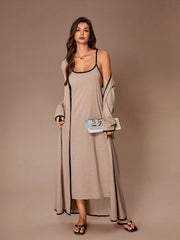 CASUAL FITTED LONG SLEEVE ROBE WITH CAMISOLE LOUNGEWEAR SET