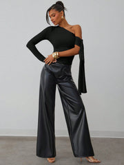 ASYMMETRIC SHOULDER RUCHED FITTED TOP