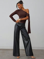 ASYMMETRIC SHOULDER RUCHED FITTED TOP