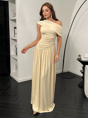 ASYMMETRICAL NECK RUCHED WAIST DRESS