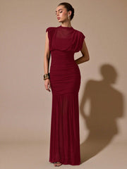 WRAP SHAWL ELEGANT SHEER RUCHED DRESS