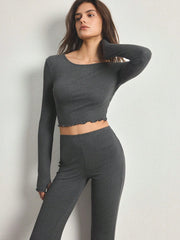 LETTUCE THUMB HOLE CROP TOP & FLARE LEG PANTS LOUNGE SET