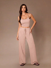 WOMEN SOLID COLOR CASUAL 3PCS LOUNGEWEAR SET